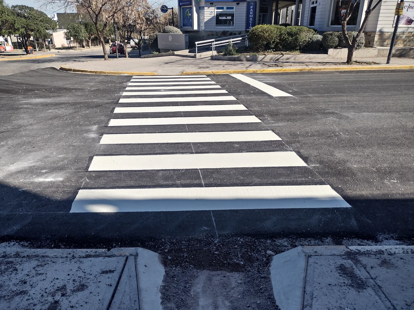 Senda peatonal ejecutada sobre avenida Río Negro