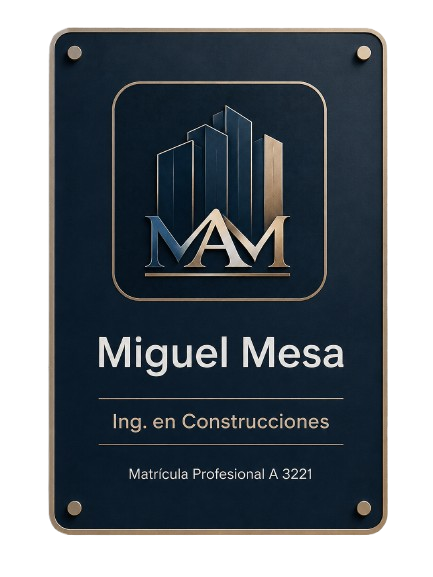 Cartel profesional de Miguel Mesa, Ingeniero en Construcciones